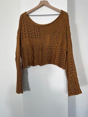 SHEIN Brown Knit Cropped Sweater